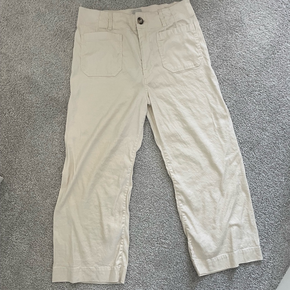 Maeve Cream Linen Wide Leg Pants.